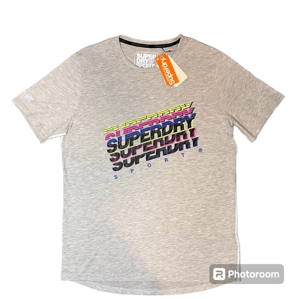 SUPERDRY Sport Mens Grey Short Sleeve Graphic Tee Reflective T-Shirt ActiveWear